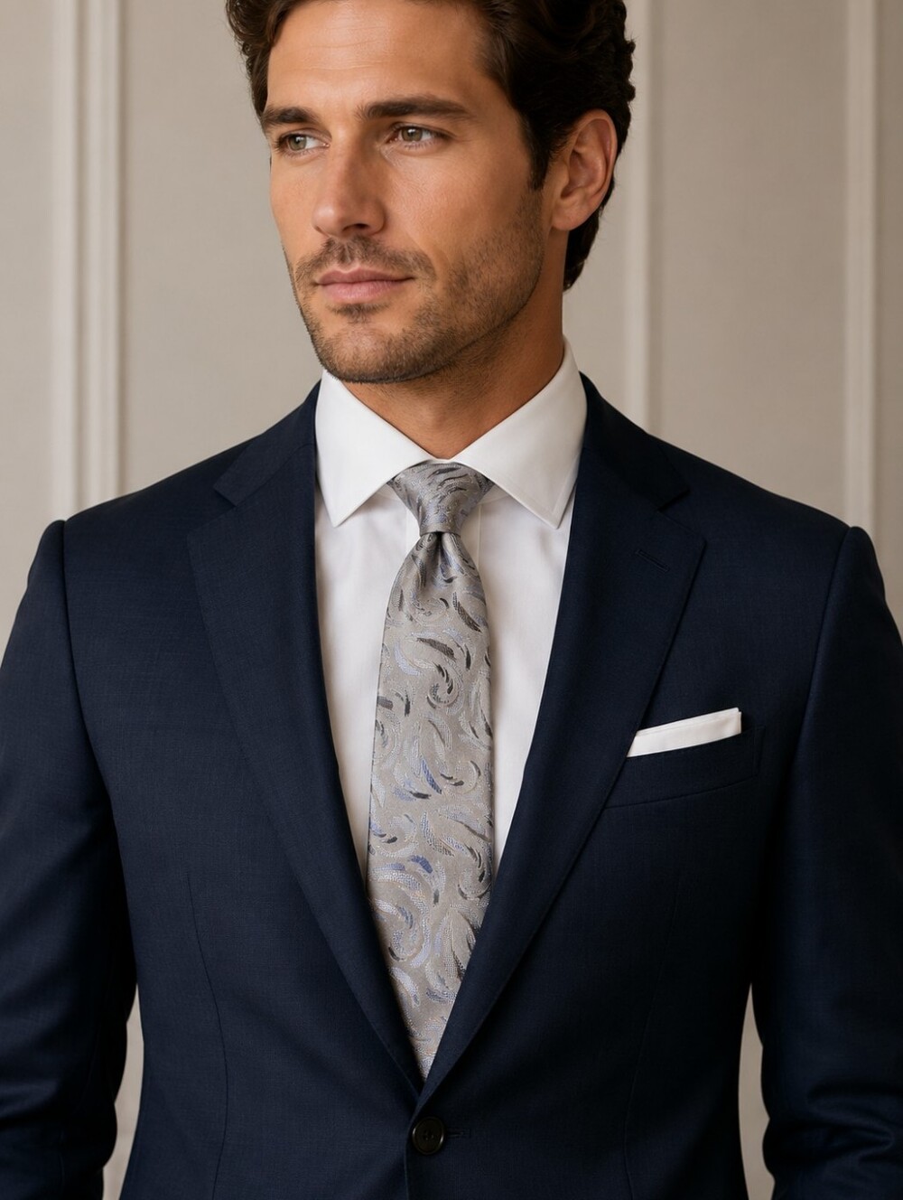 Zanetti Silver-Gray Tie with Blue and Taupe Swirls